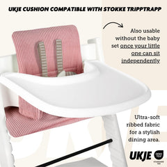 UKJE cushion attached to Stokke Tripp Trapp demonstrates easy fit.
