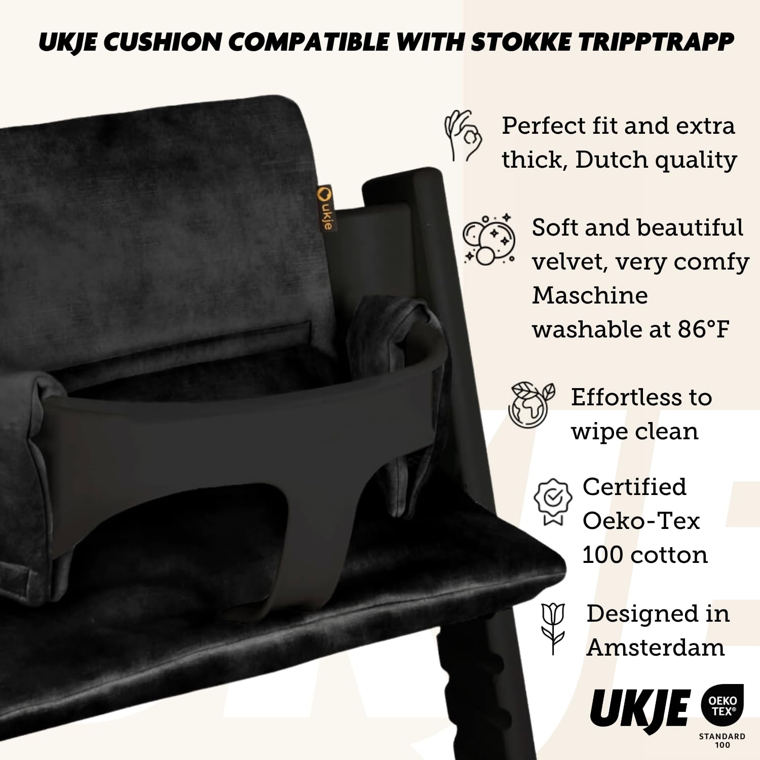 UKJE cushion offers soft comfort for infant seating during meals