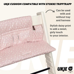 UKJE pink daisy fabric close-up highlights Oeko-Tex cotton and soft touch