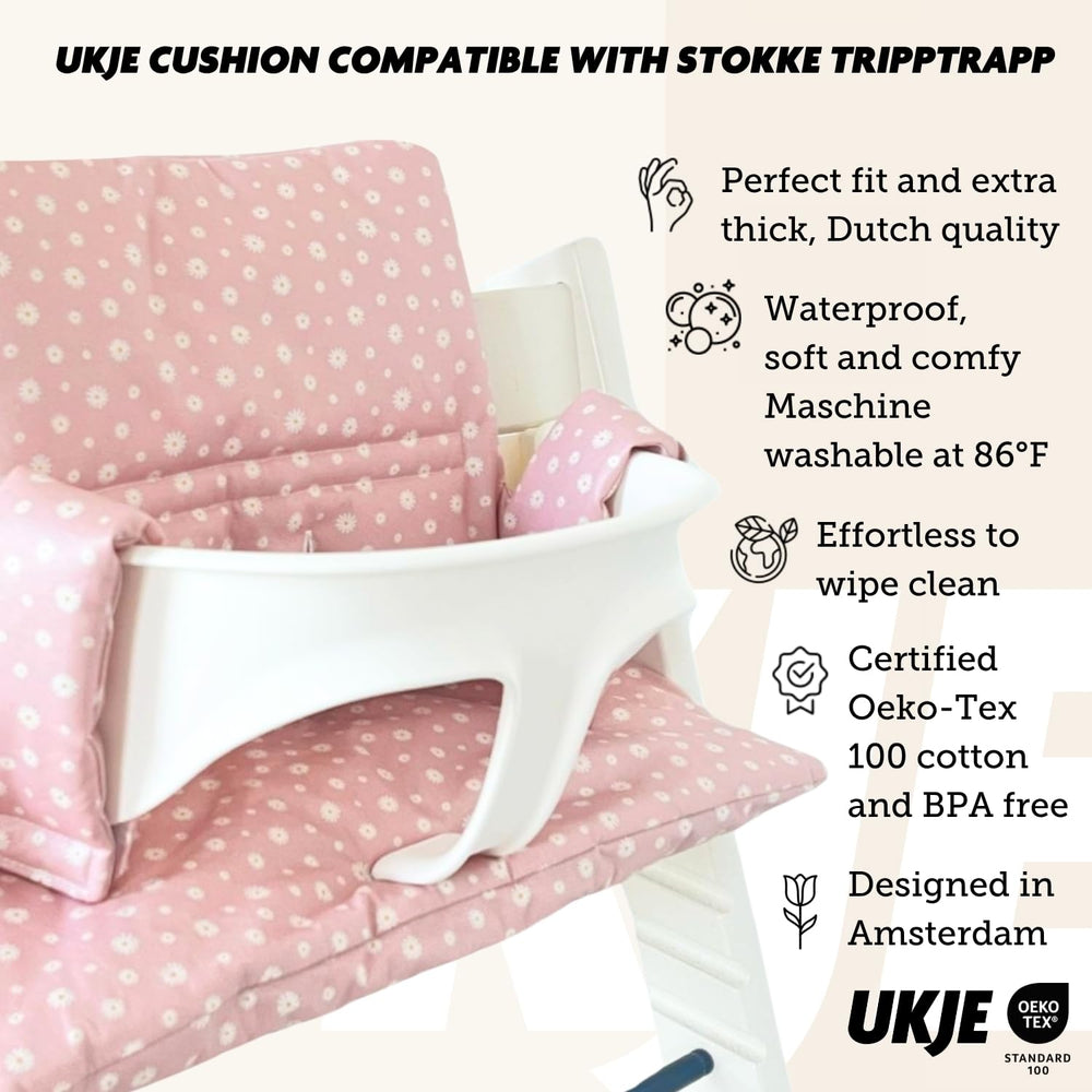 UKJE cushion pink daisy side view shows easy-clean laminated surface for quick wipe-down