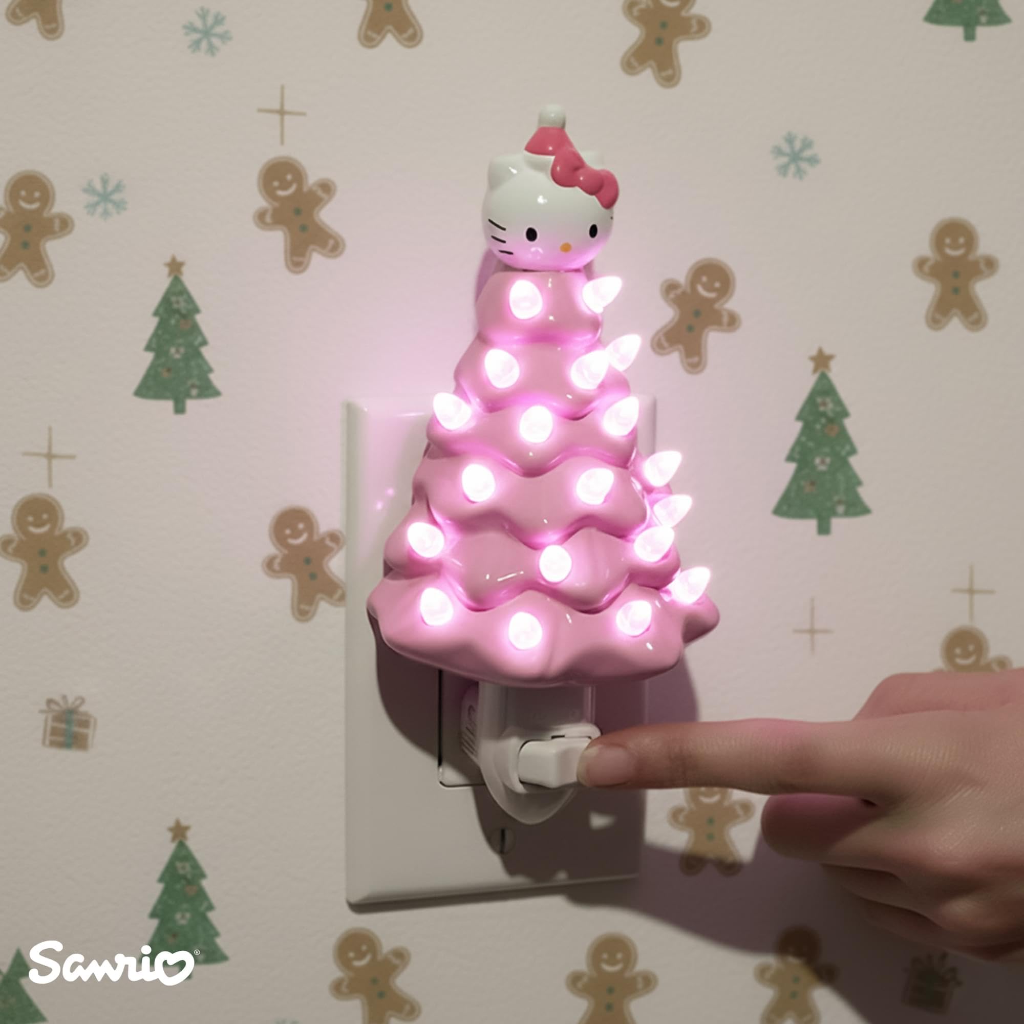 Ukonic Sanrio Hello Kitty pink 6-inch nightlight height display indicates compact holiday decor.