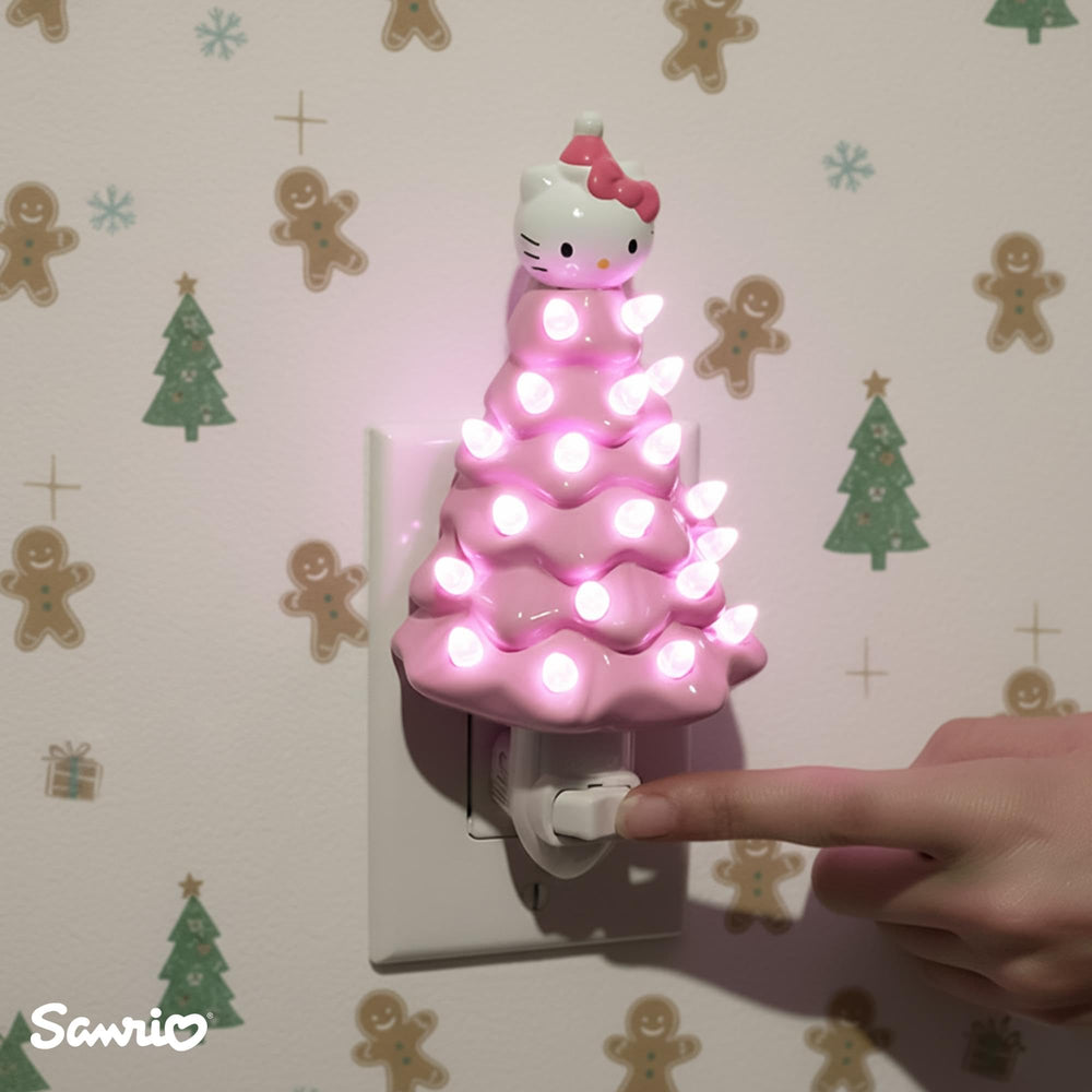 Ukonic Sanrio Hello Kitty pink 6-inch nightlight height display indicates compact holiday decor.