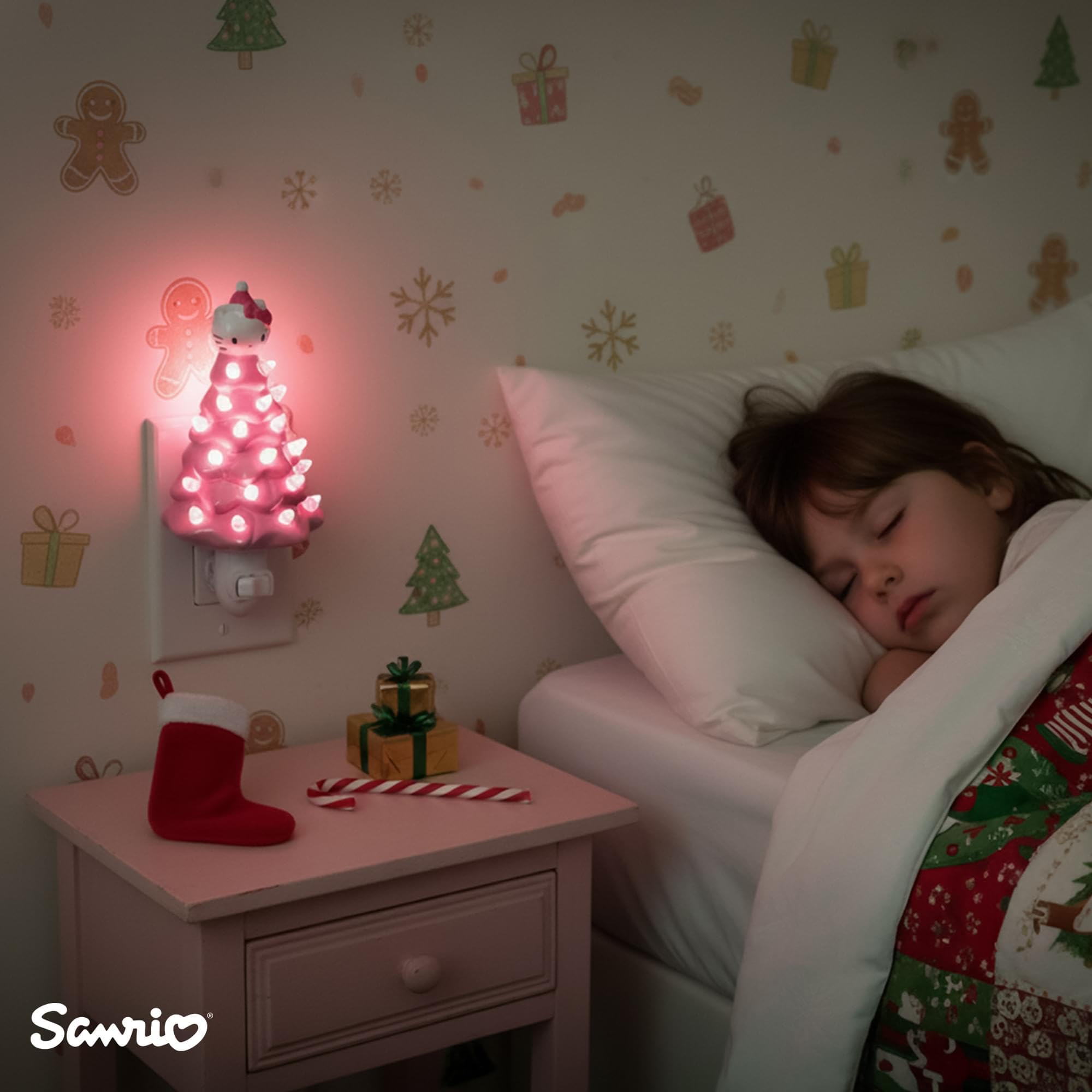 Ukonic Sanrio Hello Kitty pink 6-inch nightlight LED glow showcases gentle brightness.