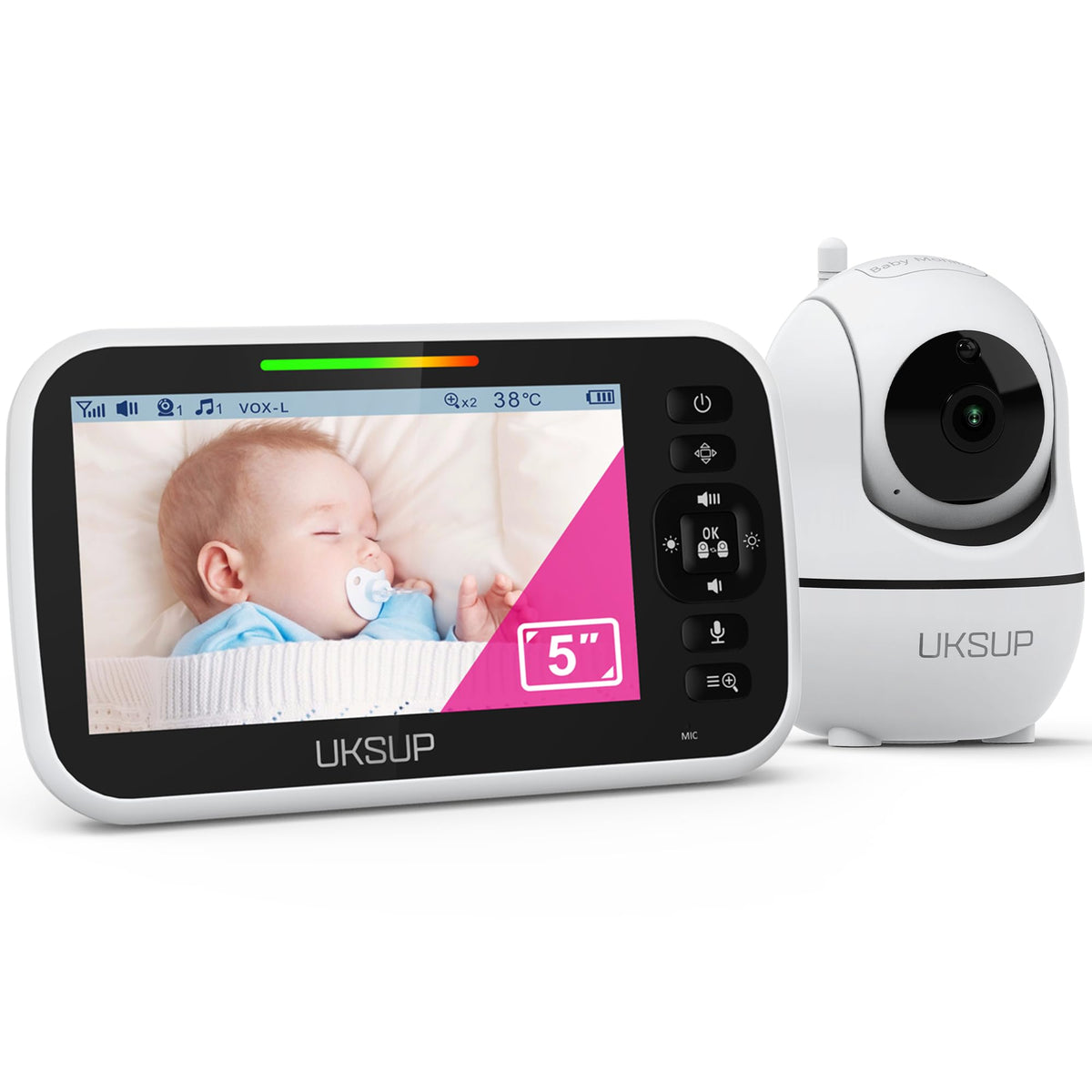 UKSUP baby monitor with 5-inch LCD view for crystal-clear baby monitoring and quick checks.