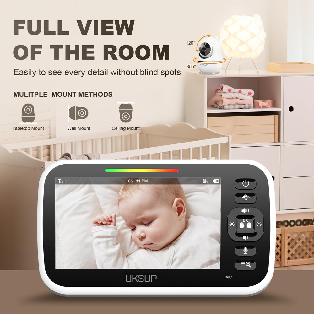UKSUP baby monitor PTZ remote view shows baby from every angle.