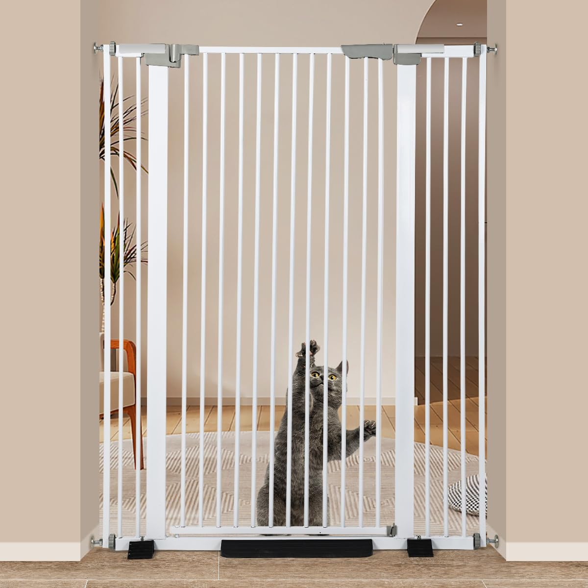 Ulifemate 51.18-inch cat gate front view shows tall containment for energetic cats.