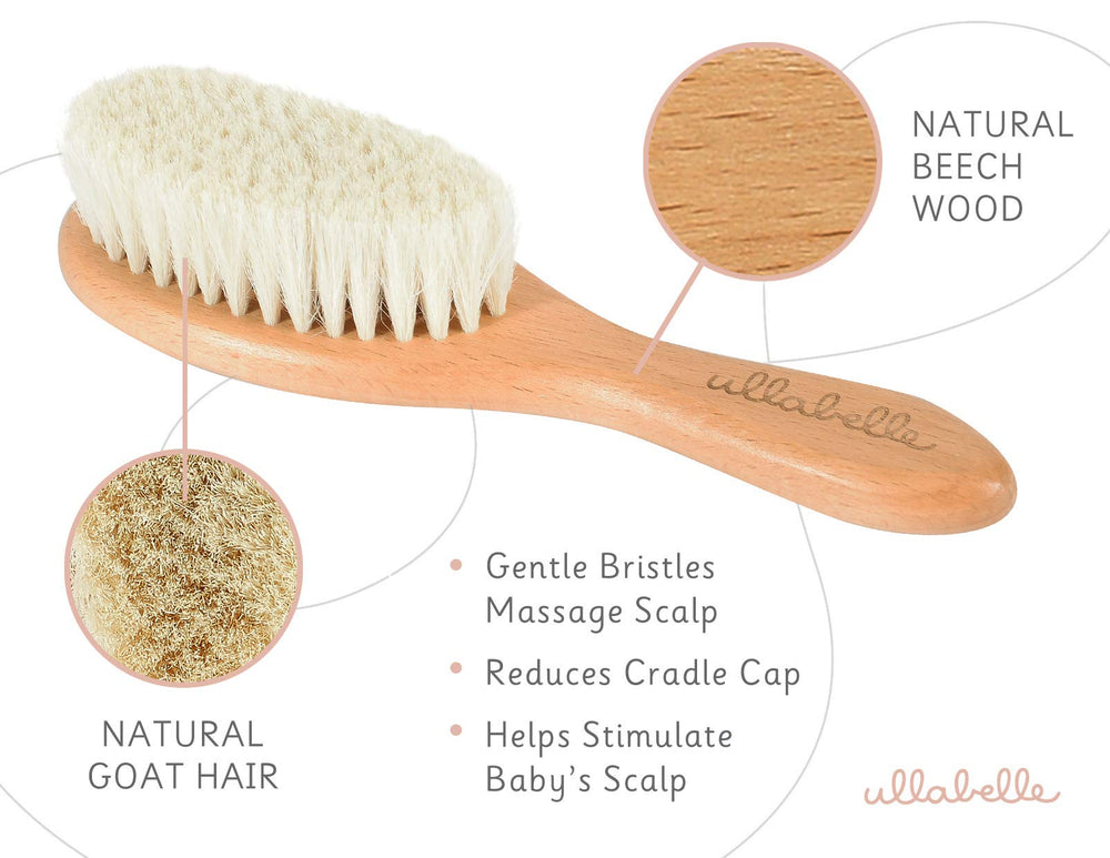 Ullabelle wooden bristle comb designed for growing curls from newborn to preschool.