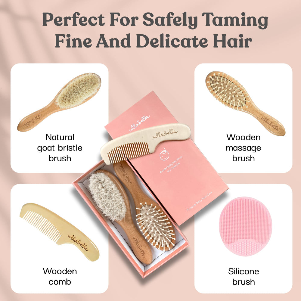 Ullabelle pink goat hair brush closeup highlights ultra-soft bristles for gentle scalp massage