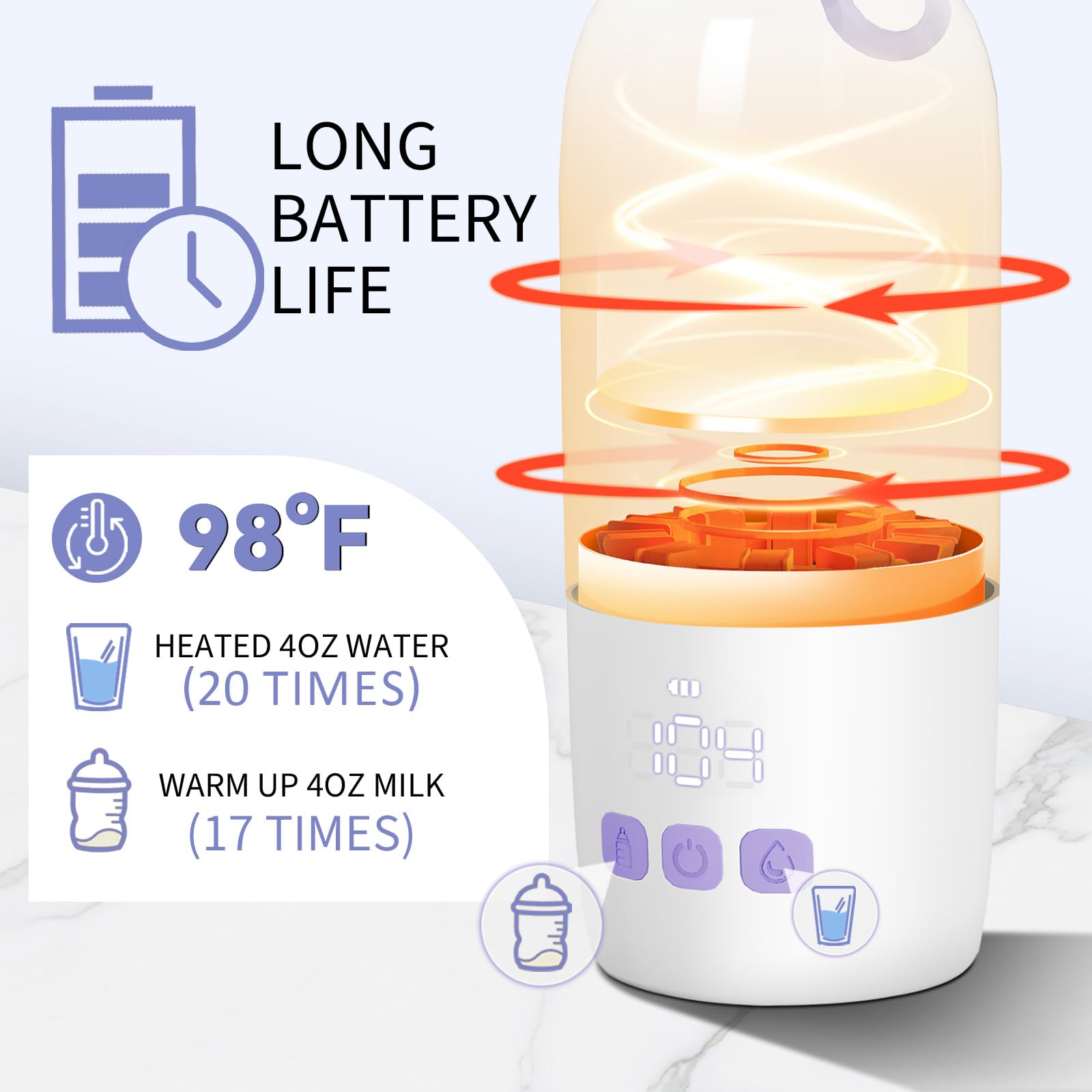 Umakep portable bottle warmer cordless battery enables on-the-go convenience.