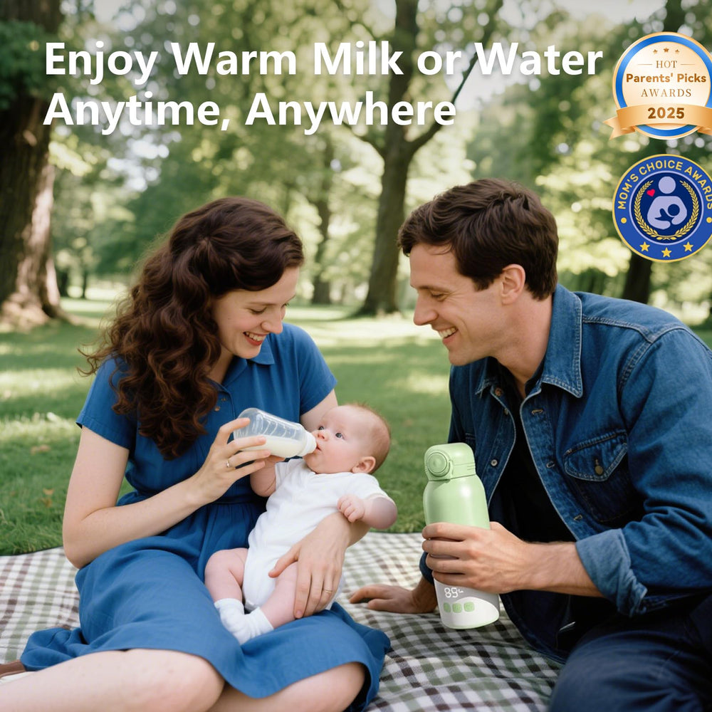 Umakep portable bottle warmer with dual heating modes for milk and water on the go.