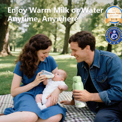 Umakep portable bottle warmer with dual heating modes for milk and water on the go.