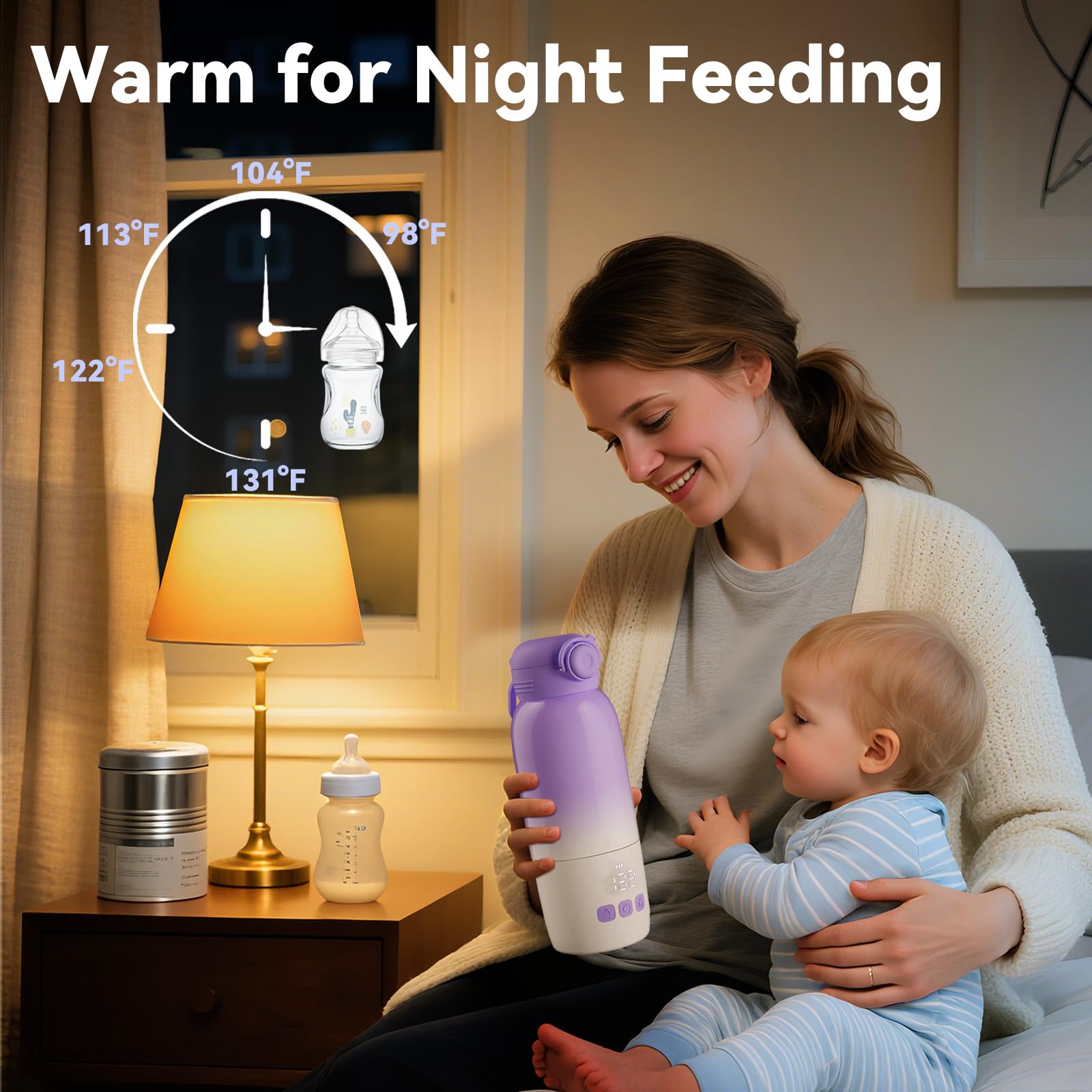 Umakep portable bottle warmer LED temperature display for precise heating.