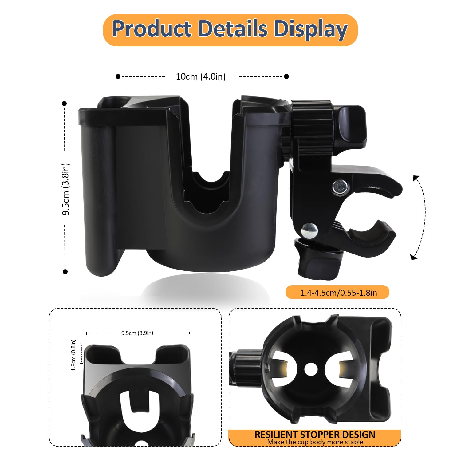 UMBEIBEI-stroller-cup-holder-clip-attachment-system adjustable for multiple devices.