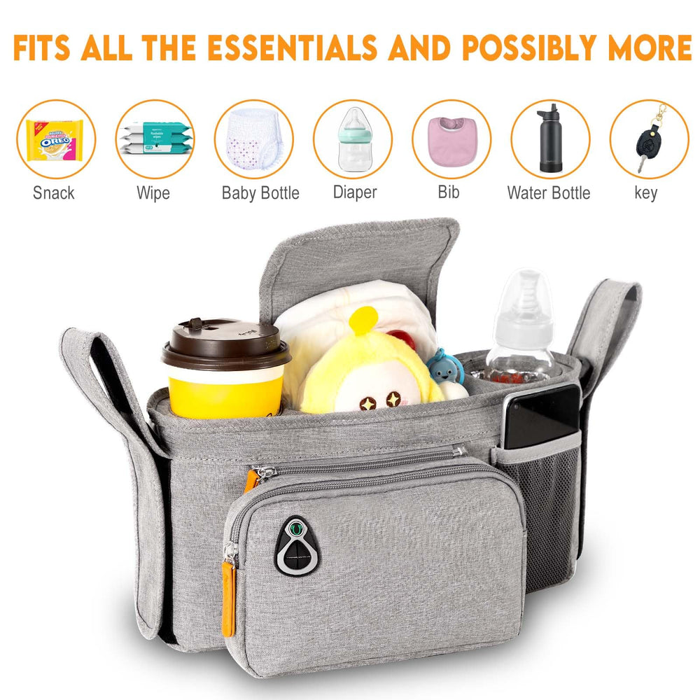 UMBEIBEI stroller organizer close-up on durable waterproof Oxford material with frame