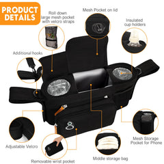 UMBEIBEI stroller organizer featuring a phone holder for easy access.
