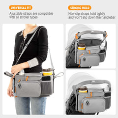 UMBEIBEI stroller organizer with detachable bag for quick phone and wallet access