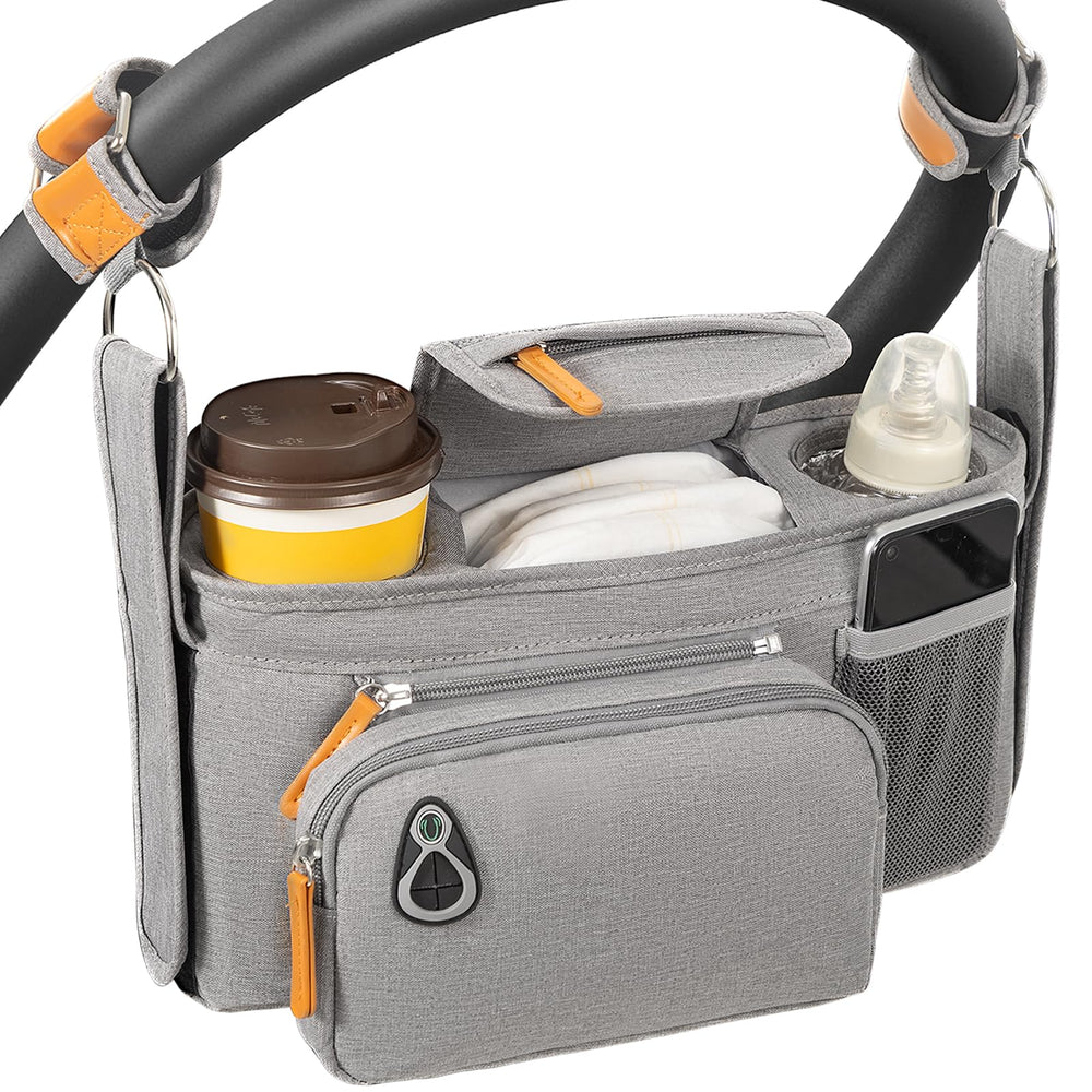 UMBEIBEI organizer in use beyond stroller on car seat or cot
