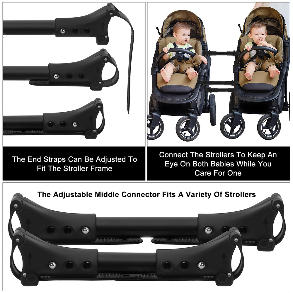 Stroller Connector umbrella-stroller compatibility highlights aluminum construction and lightweight handling.