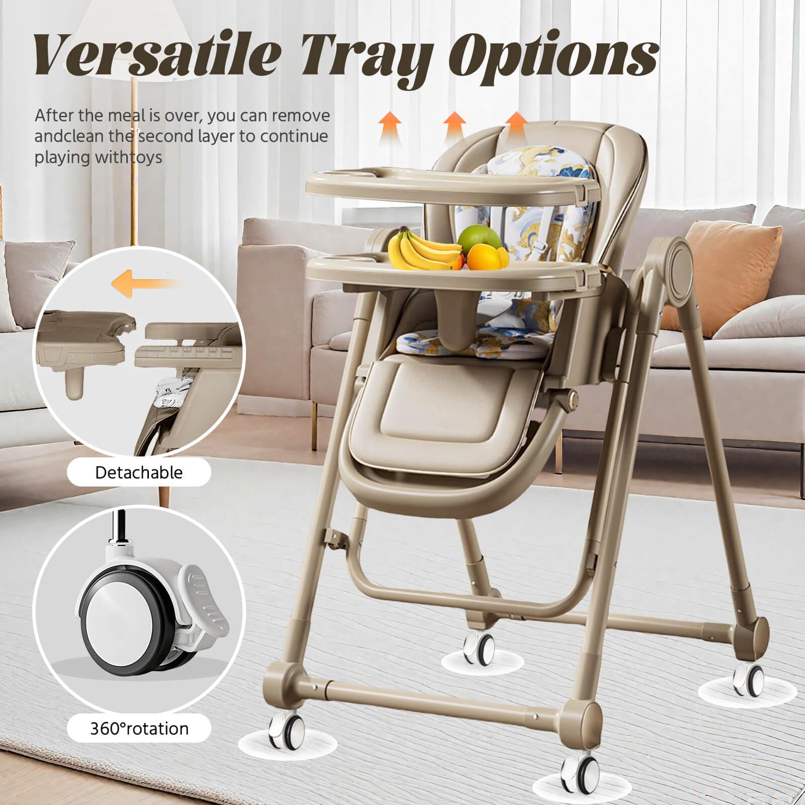 UMGOOGOO high chair five-point safety harness keeps child secure.