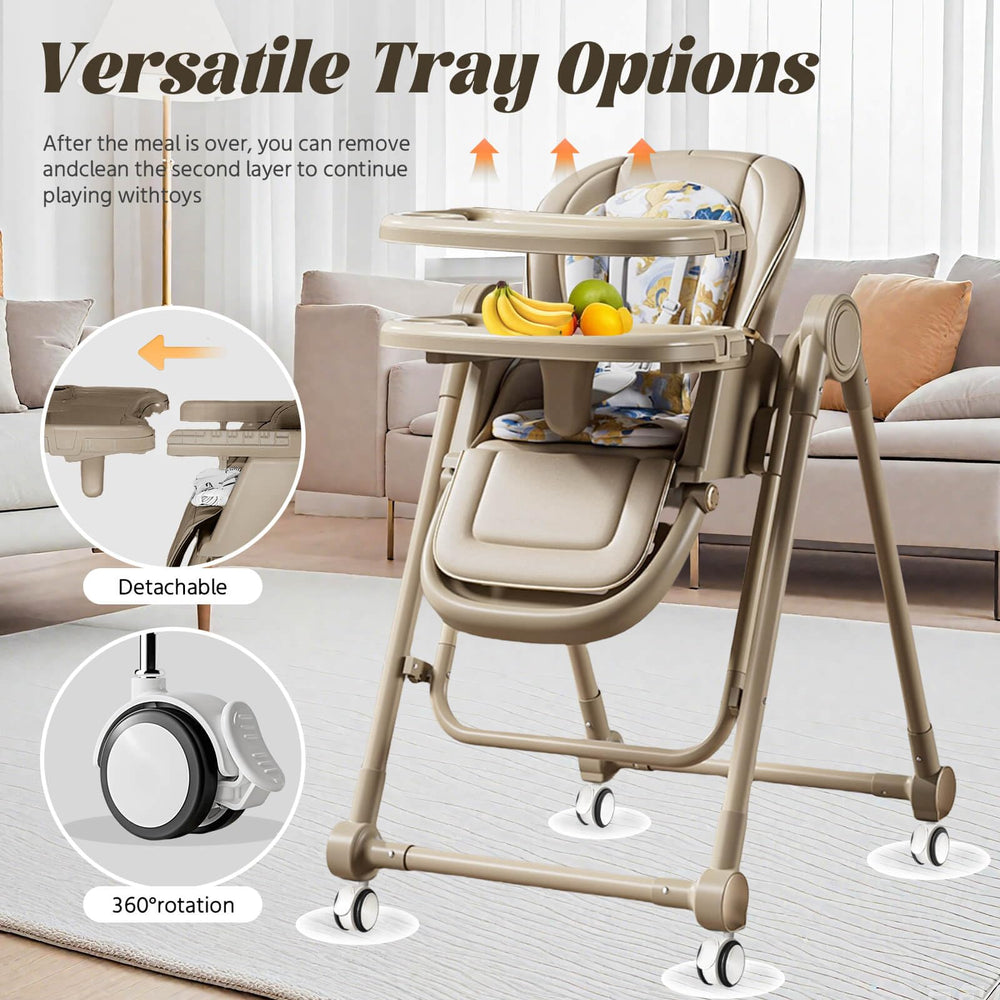 UMGOOGOO high chair five-point safety harness keeps child secure.