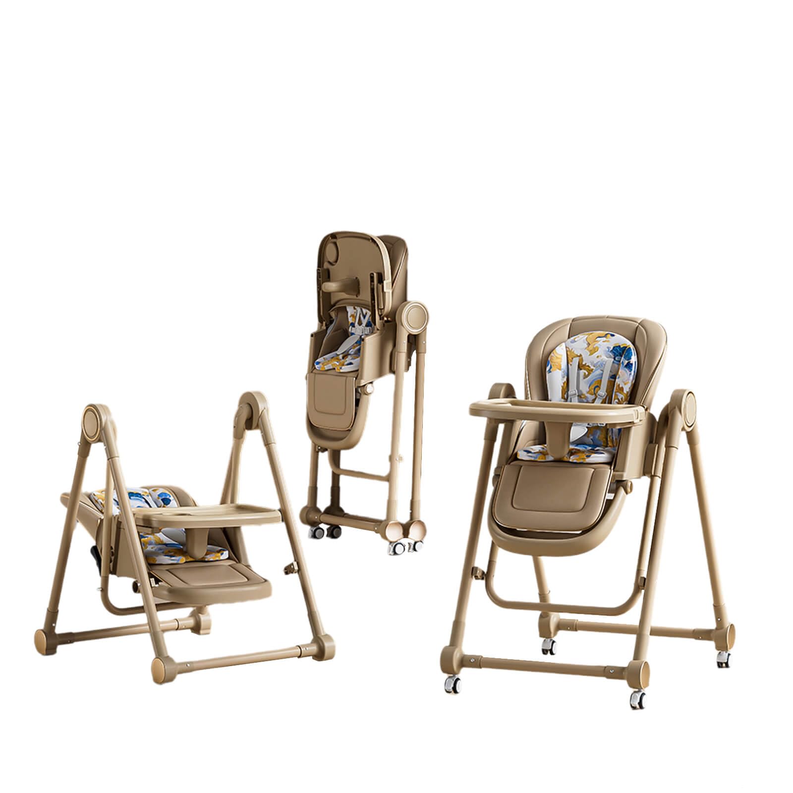 UMGOOGOO high chair folded for compact storage, ideal for small kitchens.