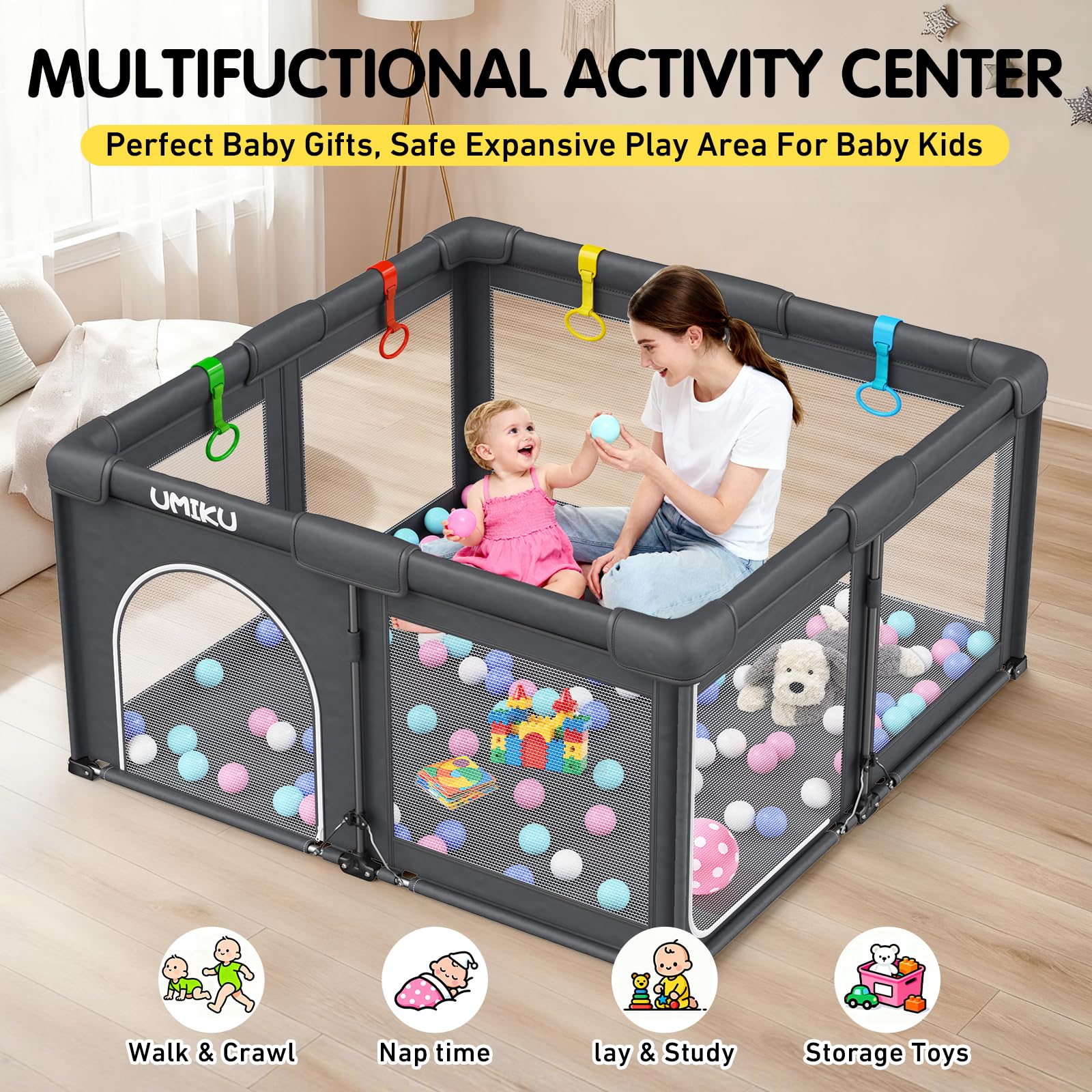 UMIKU baby gift set showcases a versatile playpen for new parents