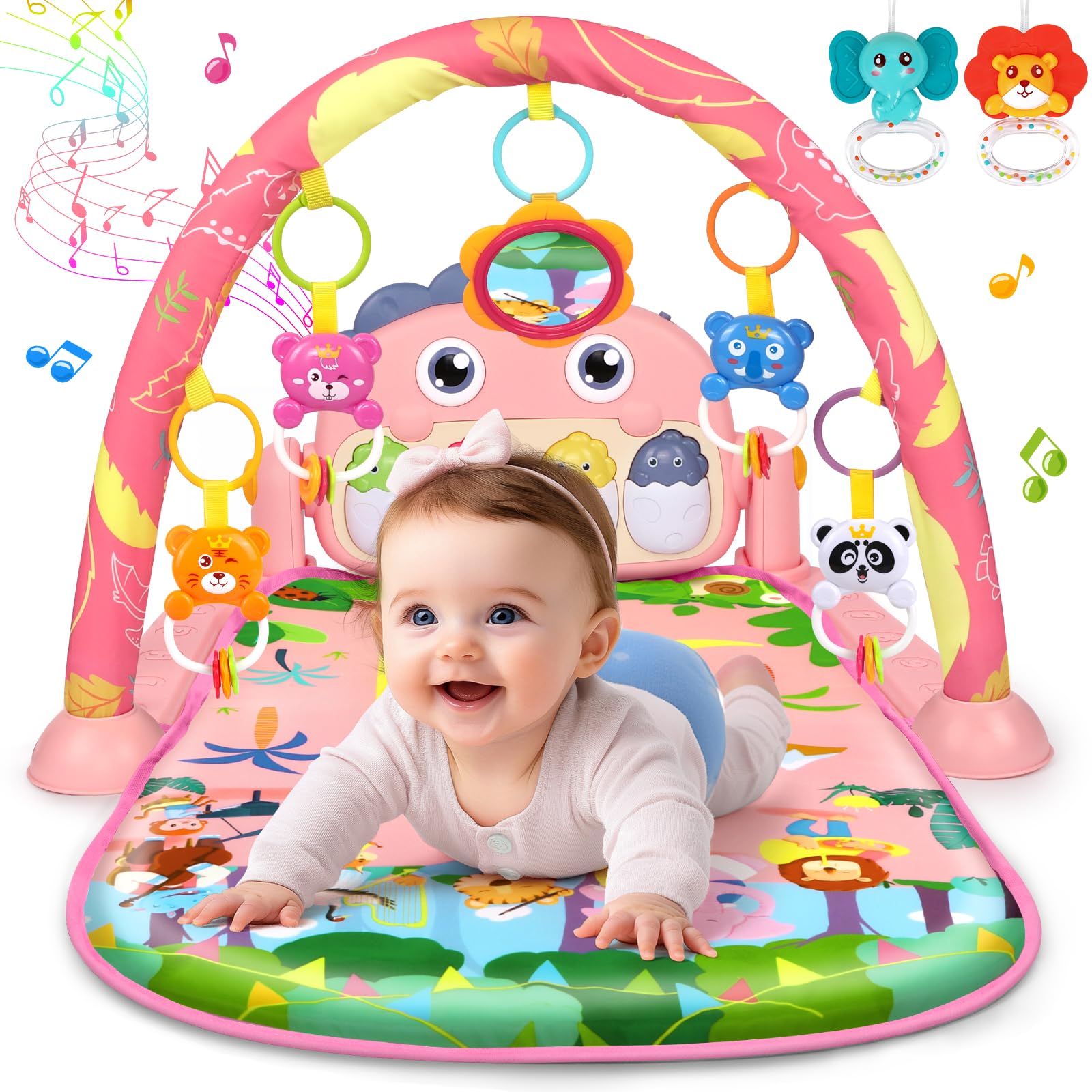 UMIKU baby play mat with dinosaur arch toys supports tummy time exploration