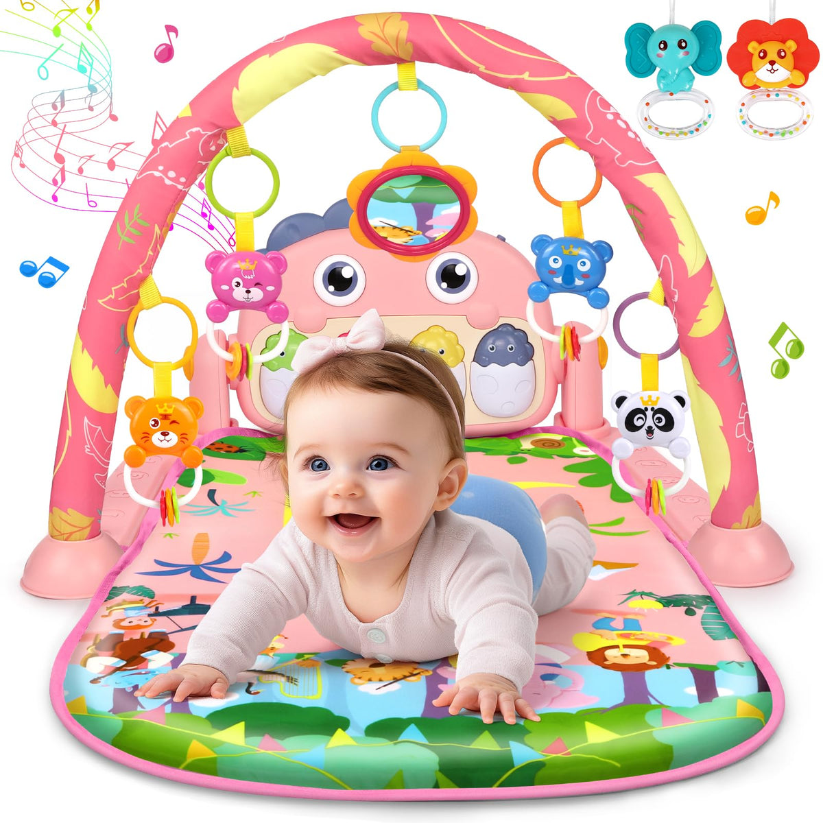 UMIKU baby play mat with dinosaur arch toys supports tummy time exploration