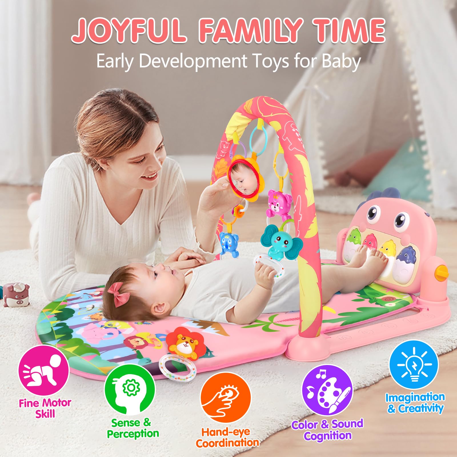 UMIKU play mat arch with detachable rattles enhances grasping