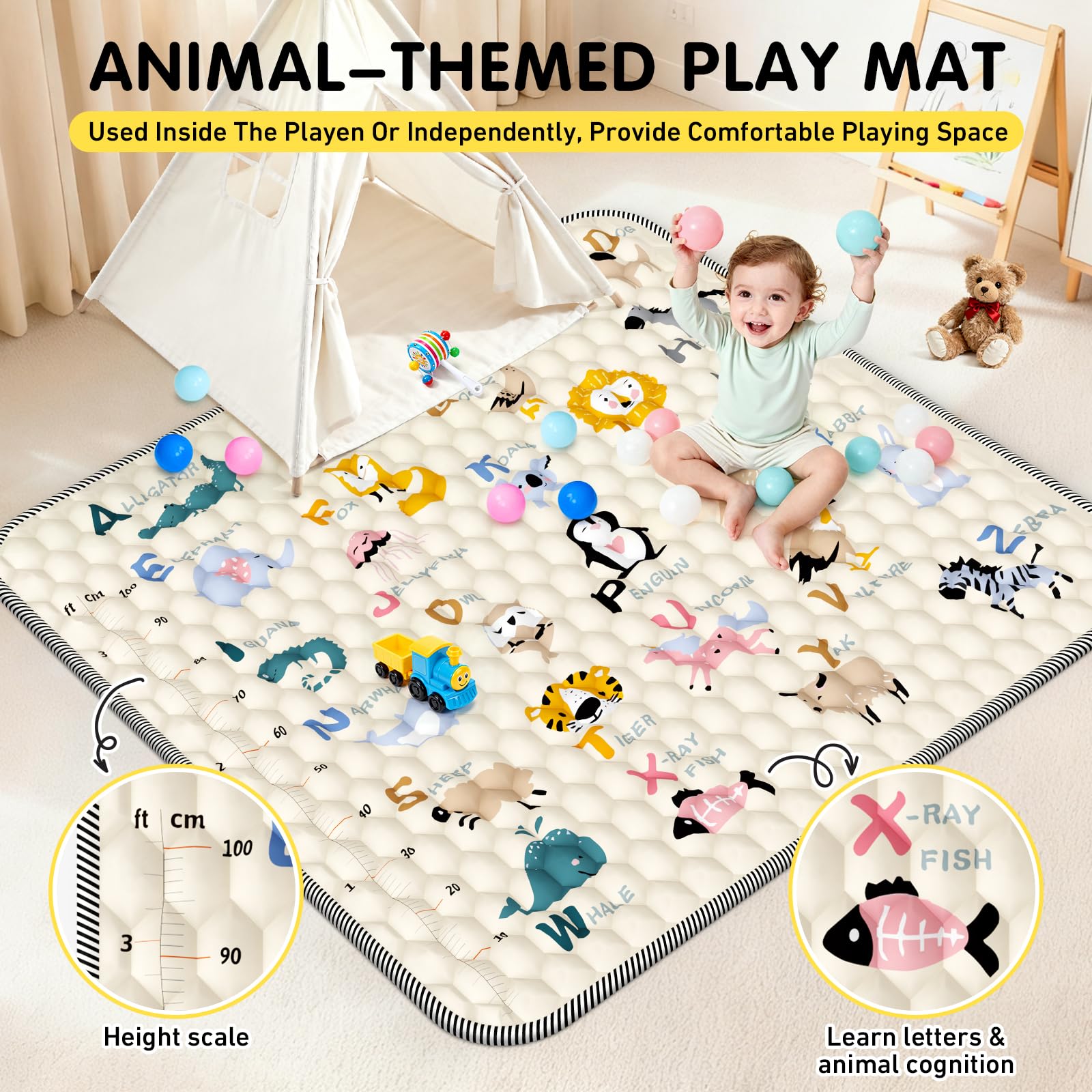 UMIKU baby playpen ball pit with 50 ocean balls stimulates reach and coordination.