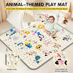 UMIKU baby playpen ball pit with 50 ocean balls stimulates reach and coordination.