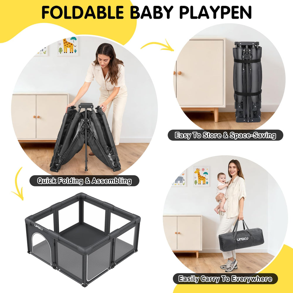 UMIKU baby playpen dual-access doors provide easy parent entry without stepping over.