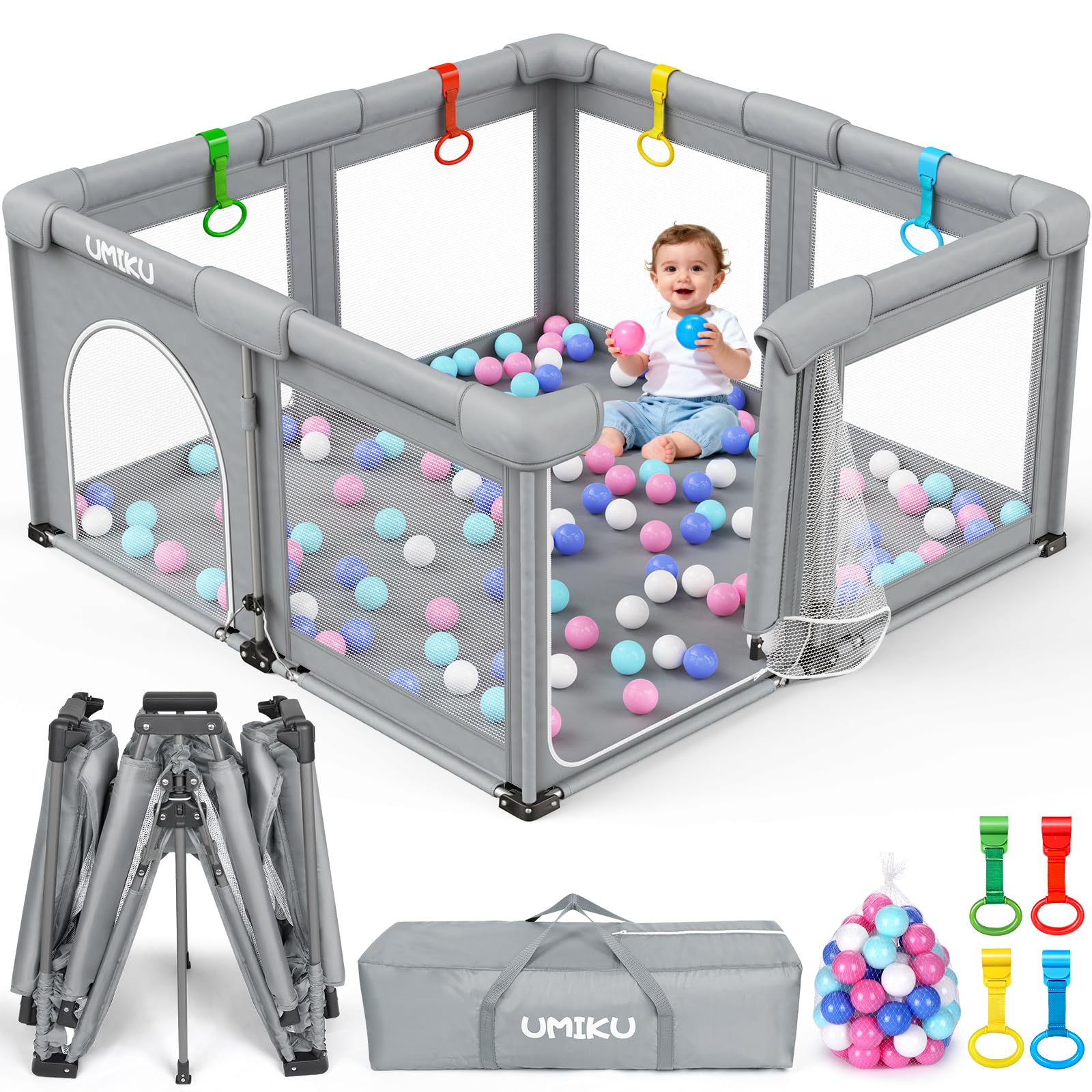 UMIKU Baby Playpen foldable setup enables quick storage and travel-ready use.