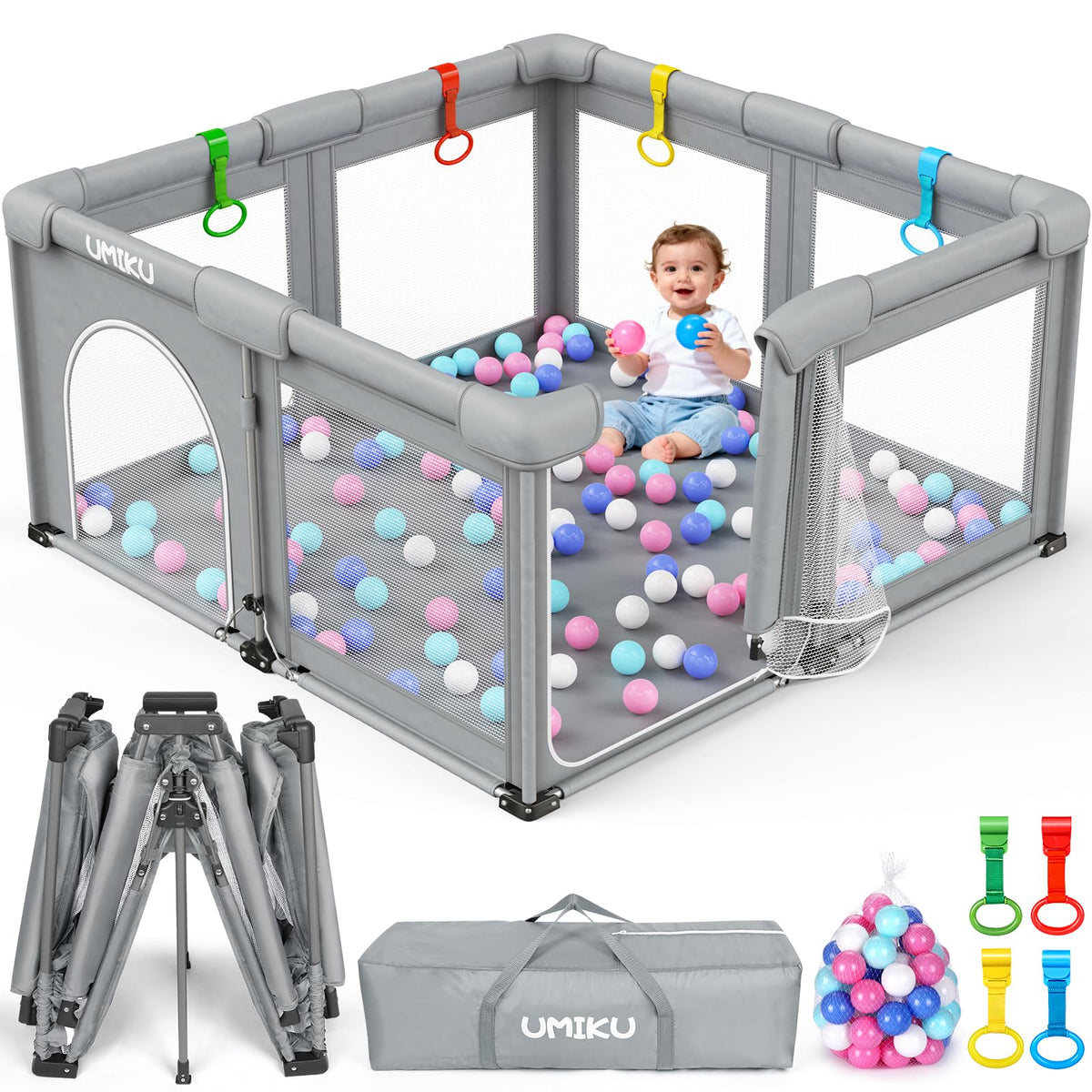 UMIKU Baby Playpen foldable setup enables quick storage and travel-ready use.