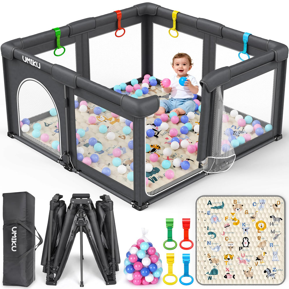 UMIKU baby playpen foldable compact design for quick setup and space-saving storage.