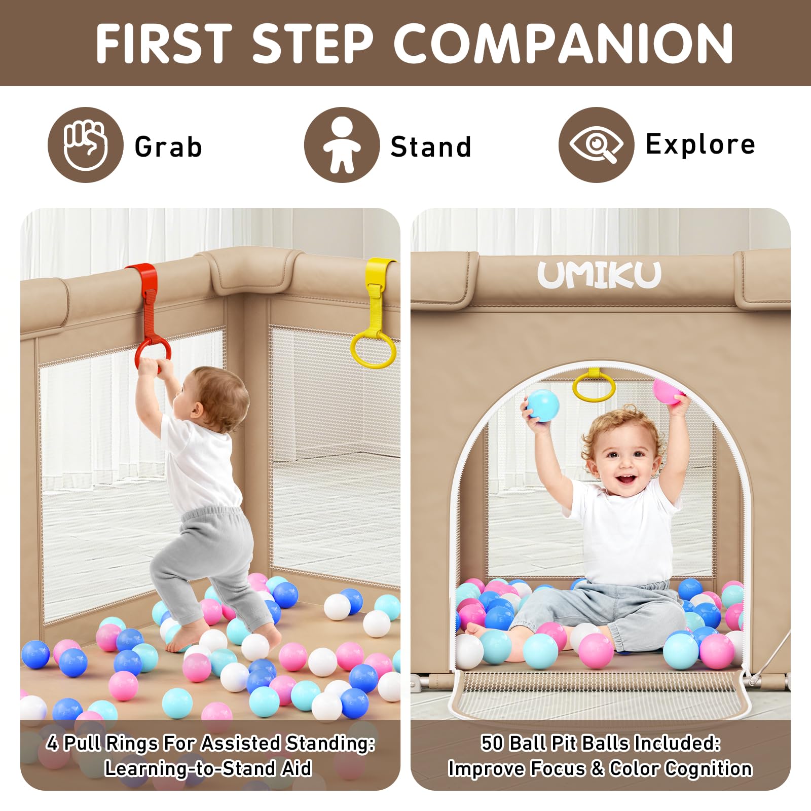 UMIKU baby playpen four-handlers offers stable support during playtime.
