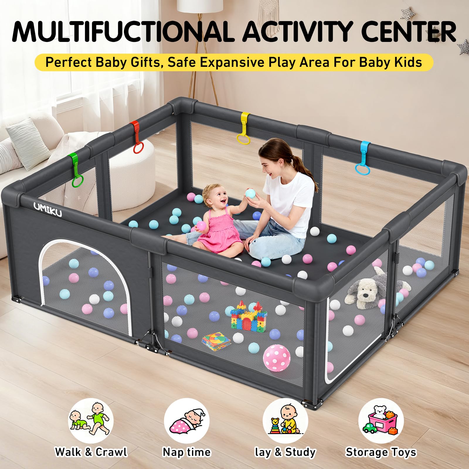 UMIKU playpen suitable for indoor and outdoor use at parks