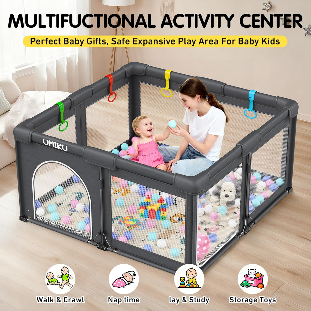 UMIKU indoor-outdoor playpen supports fun at home, park, or yard.