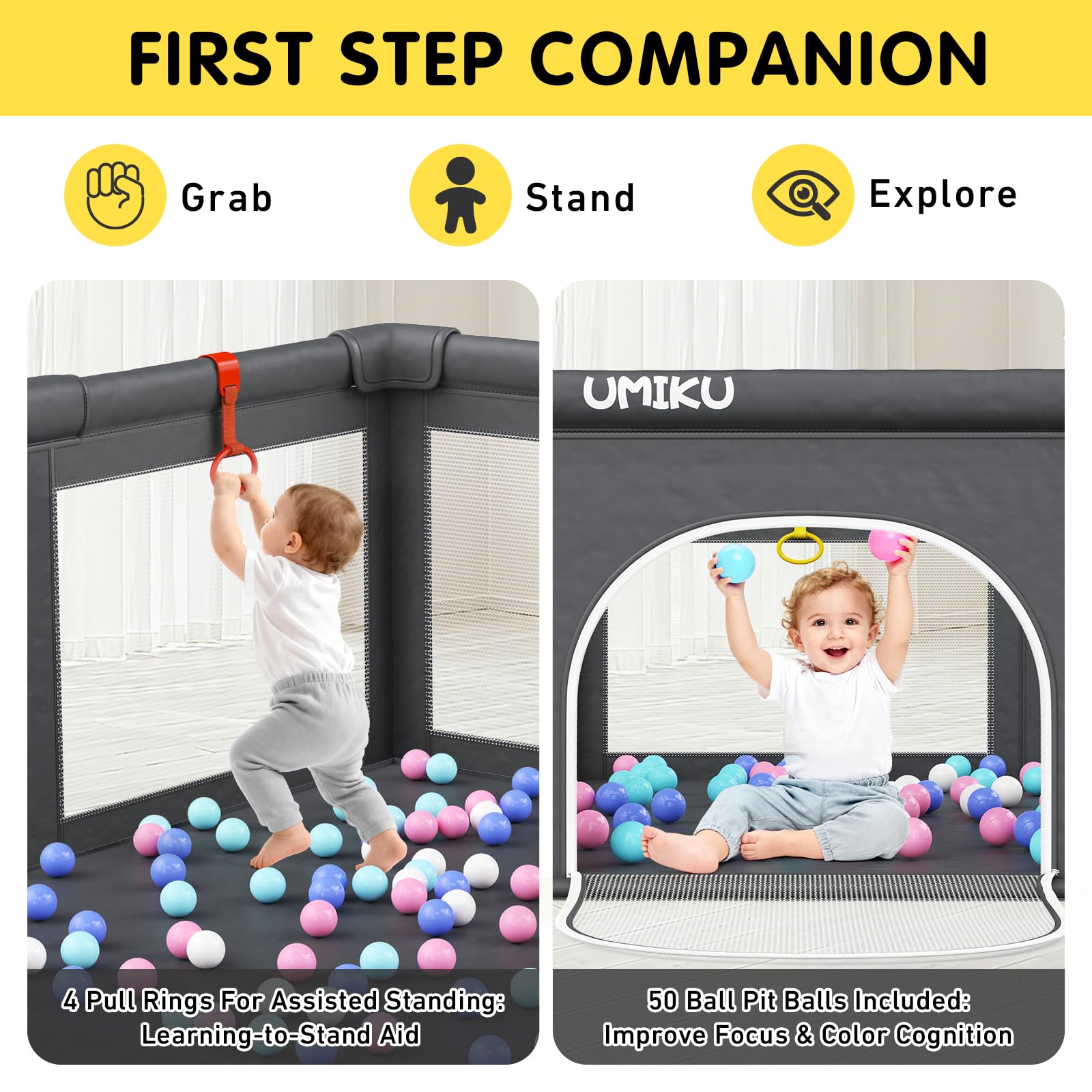 UMIKU playpen uses 300D Oxford fabric for skin-friendly safety