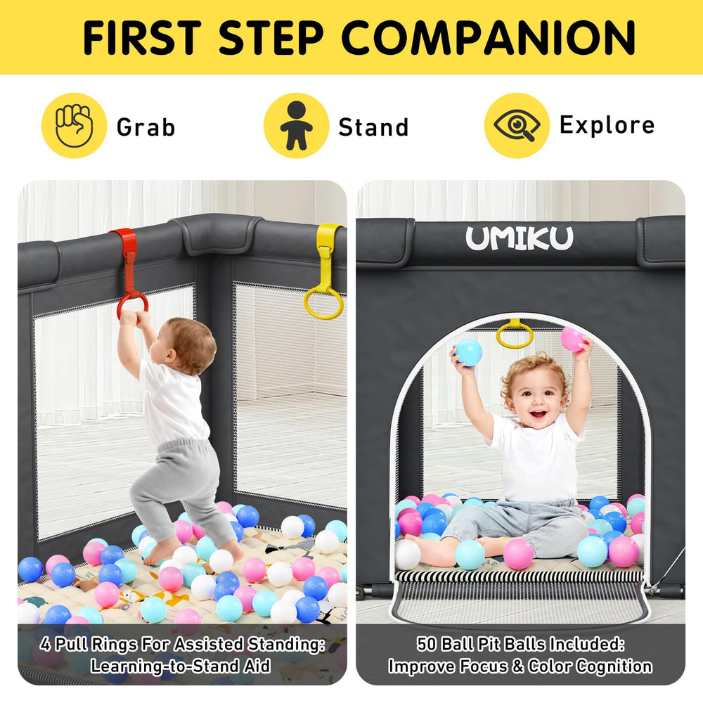 UMIKU playpen includes storage bag and straps for tidy transport and setup.