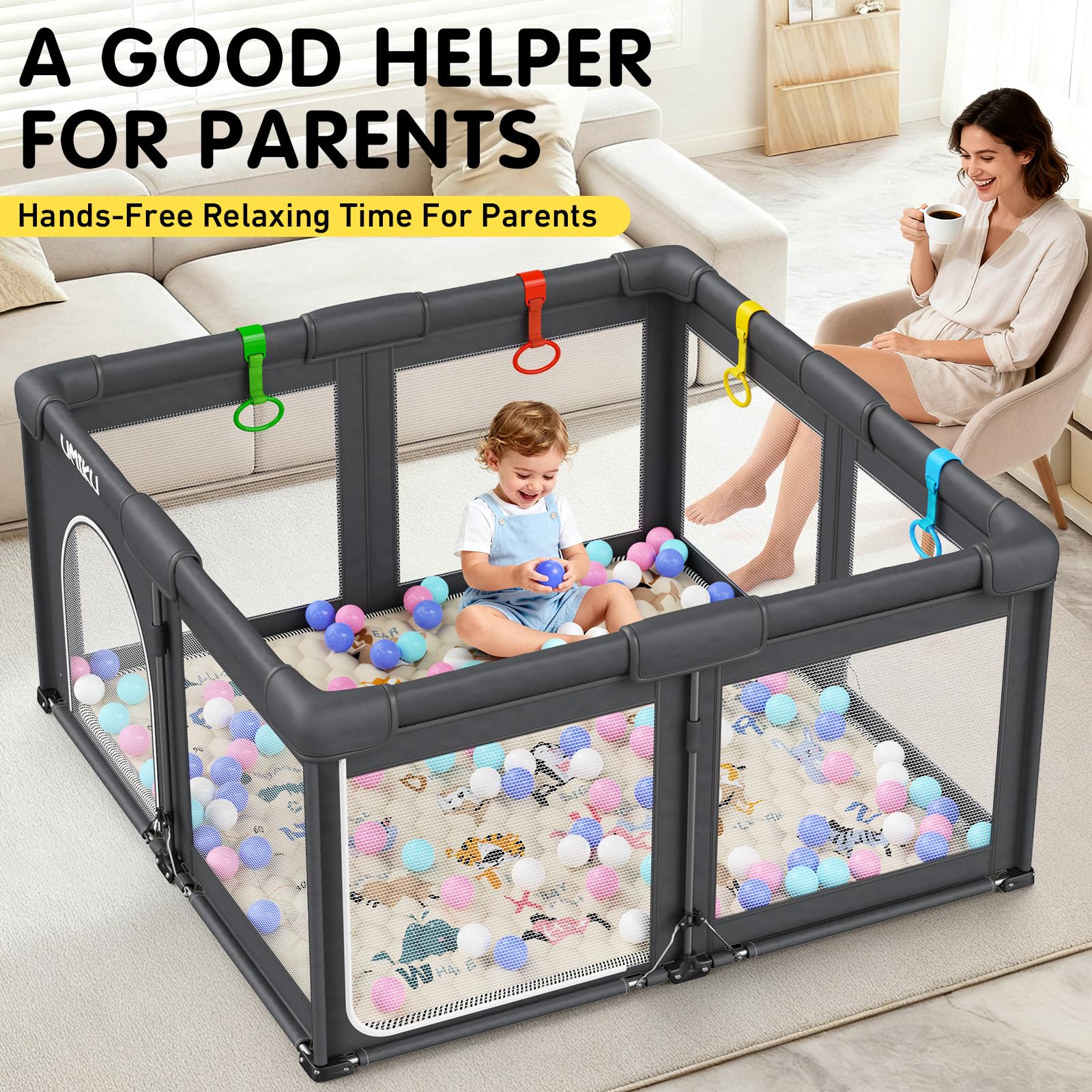 UMIKU playpen features triangular support for stable, confident exploration.