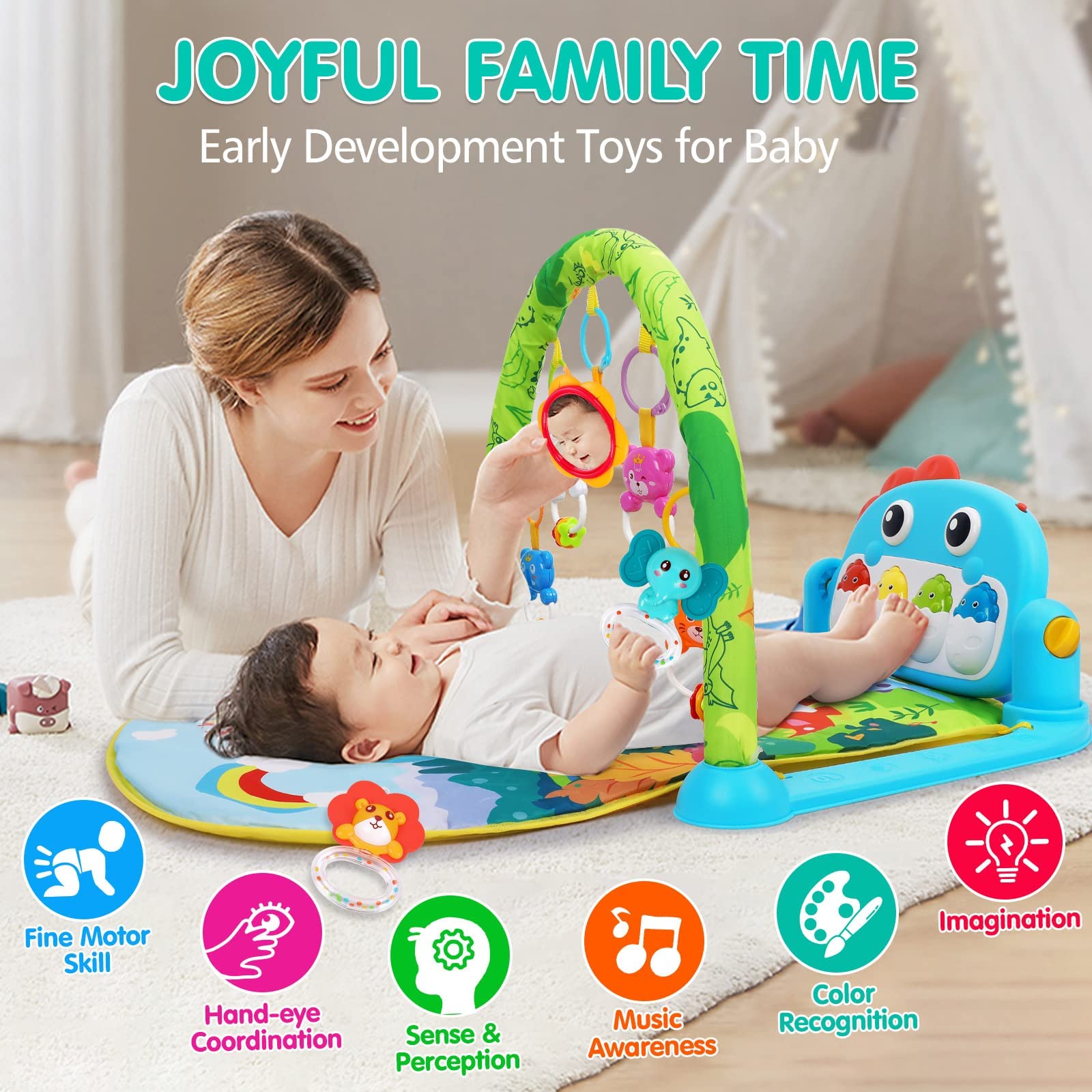 UMIKU Baby Tummy Time Mat features soft material ideal for comfortable supervised tummy time.
