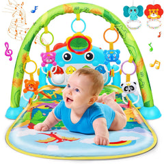 UMIKU Dinosaur Baby Gym Mat setup showcases engaging colors and detachable toys for exploration.