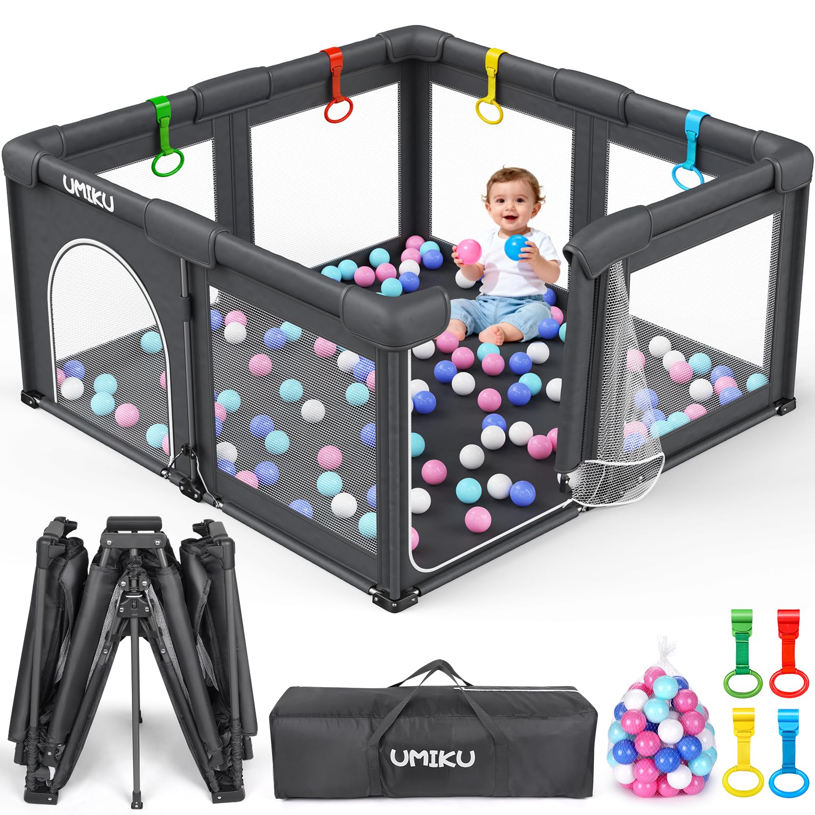 UMIKU foldable playpen assembly for quick, safe indoor setup and use