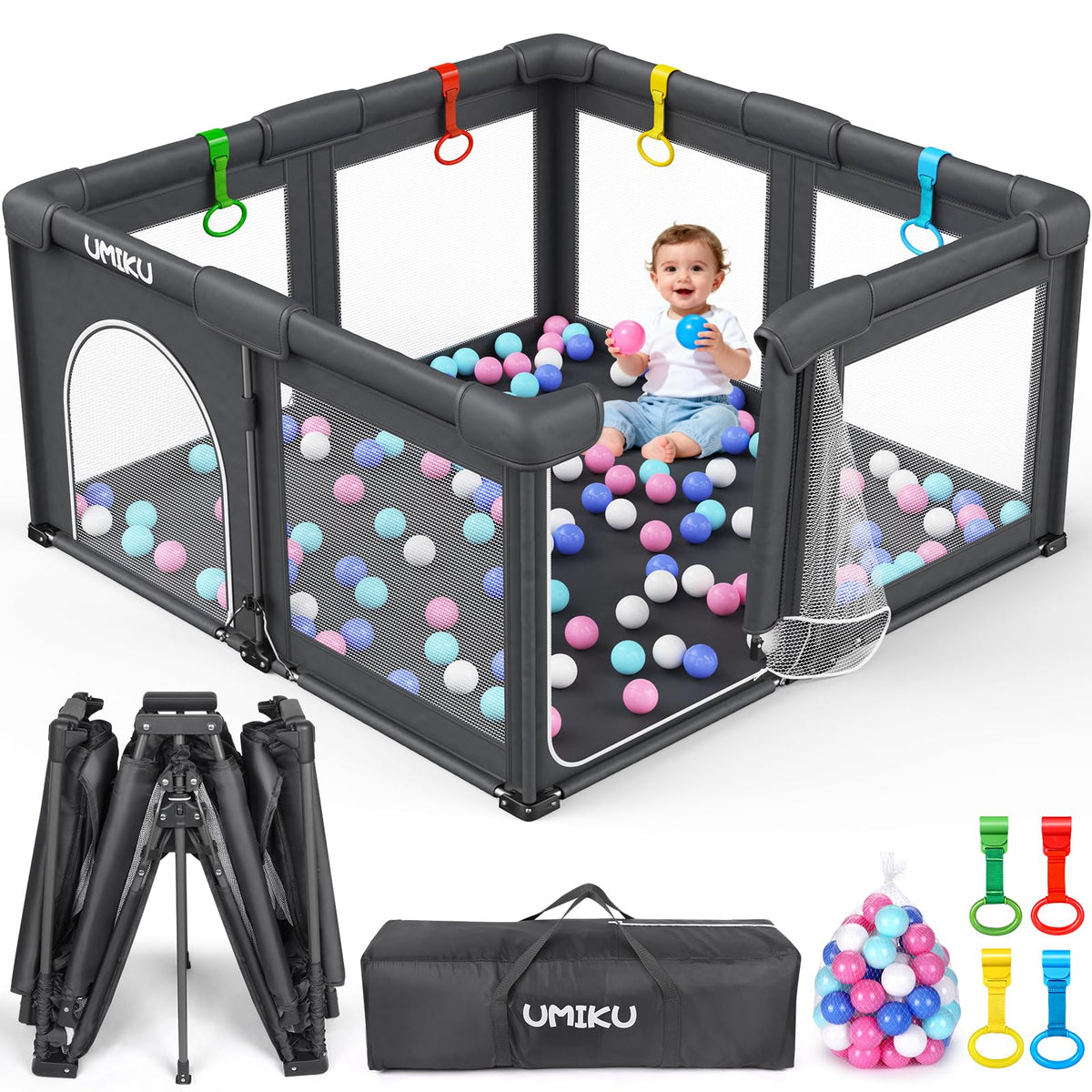 UMIKU foldable playpen assembly for quick, safe indoor setup and use