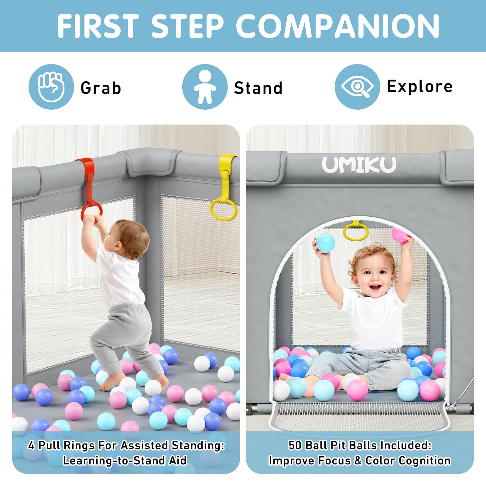 UMIKU playpen mesh sides offer visibility while keeping little ones supervised.