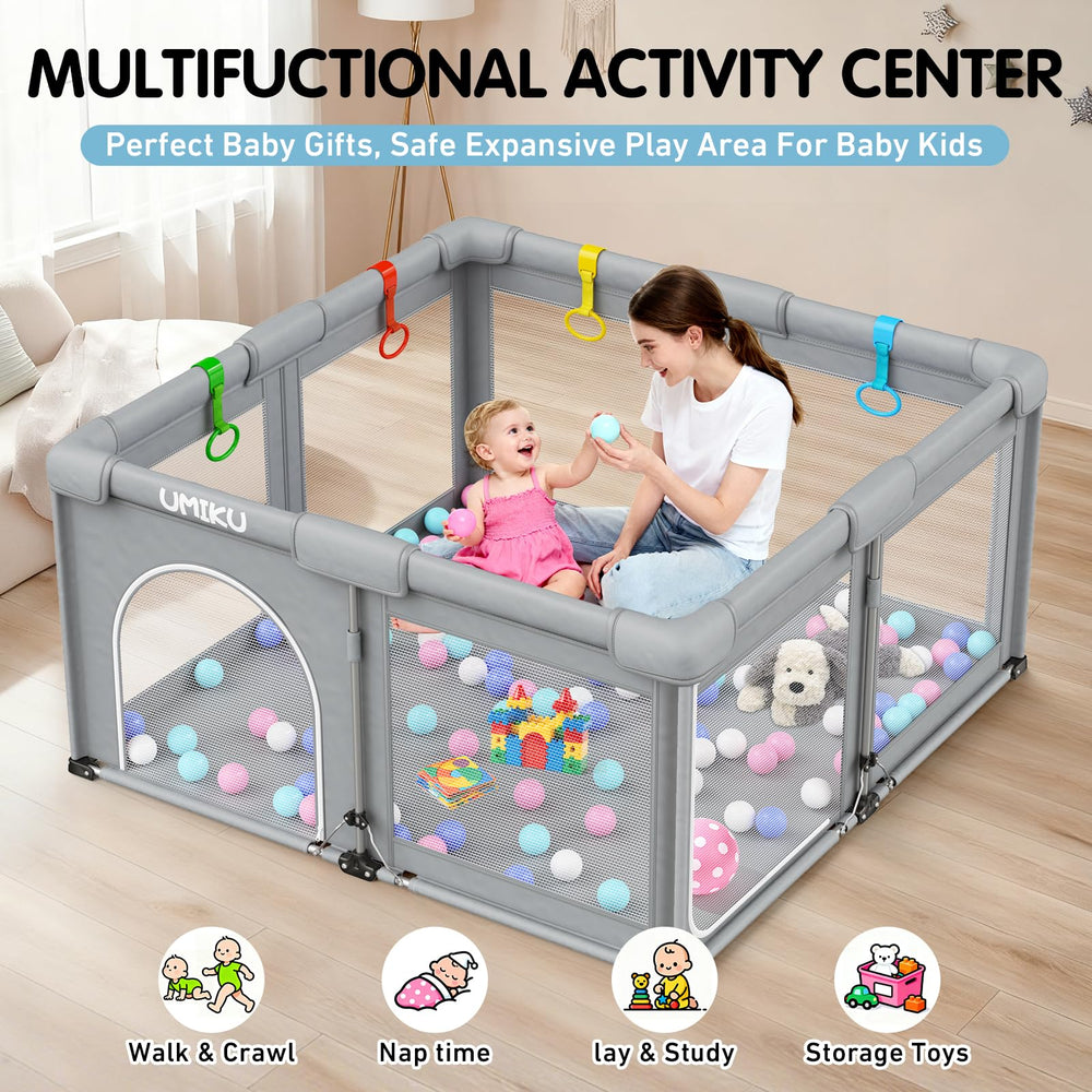 UMIKU playpen is suitable for indoor-outdoor use on various floors thanks to a non-slip base.