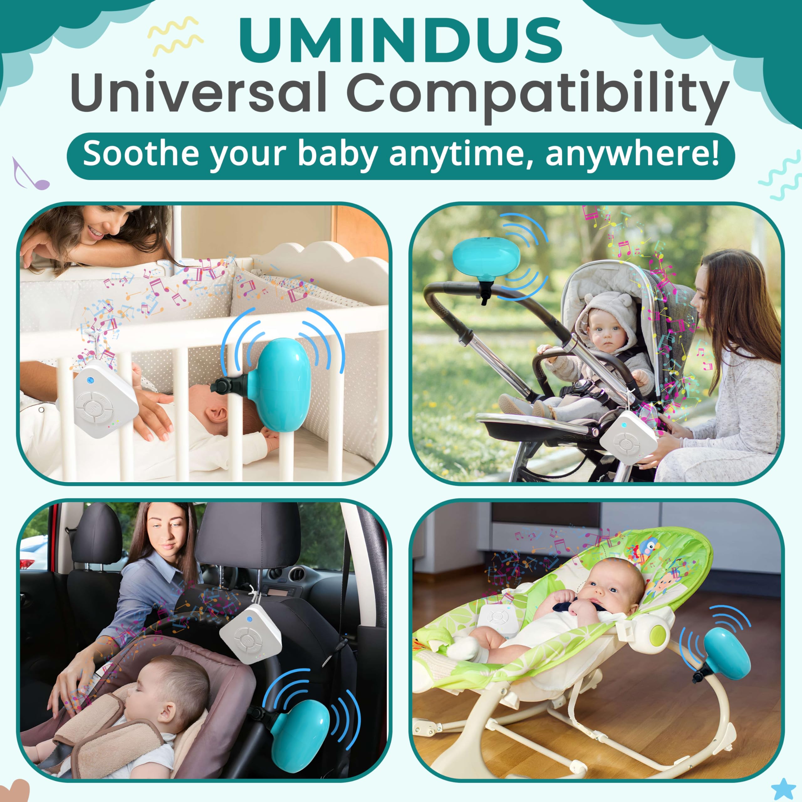 UMINDUS SensaRocker nine soothing sounds plus lullabies option.