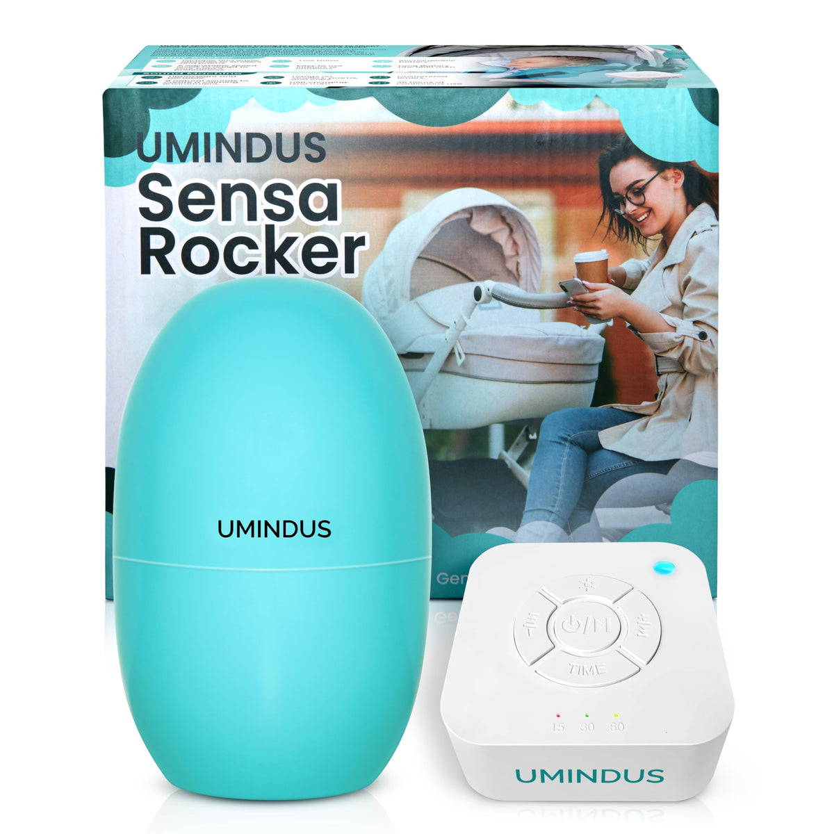 UMINDUS SensaRocker baby rocker on stroller outing for hands-free soothing.