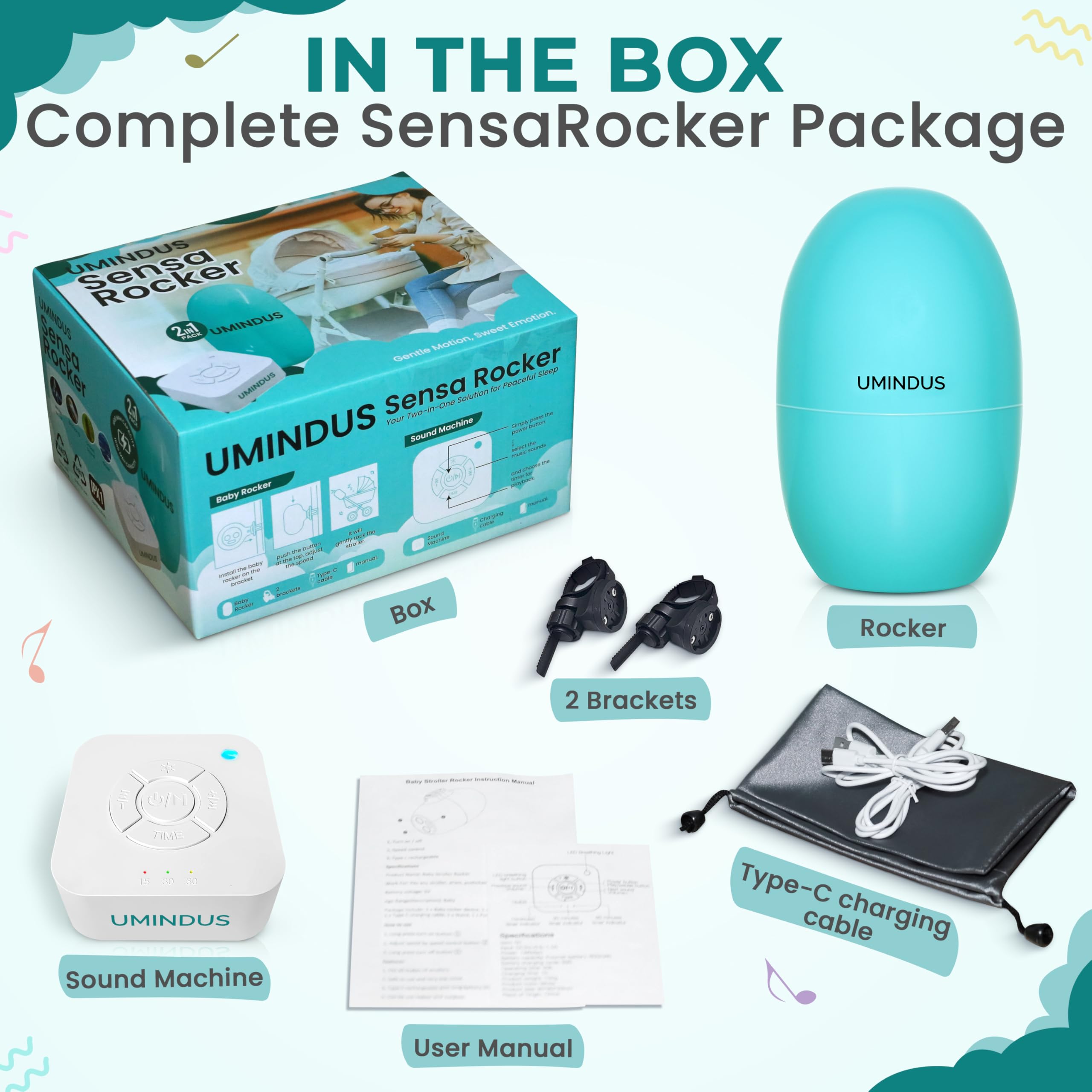 UMINDUS SensaRocker whisper-quiet motor for uninterrupted naptimes.